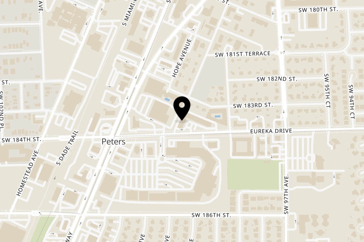 Map showing the location of Jerry & Joe's Pizza on 9873 SW 184th St in Palmetto Bay